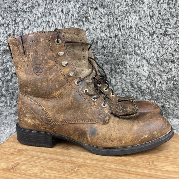 Ariat Heritage Lacer Boots Women’s 9.5 C Brown Leather Western Riding Distressed - Picture 1 of 10